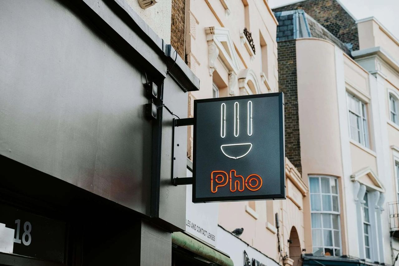 The Pho sign over the door of the Black Lion Street restaurant